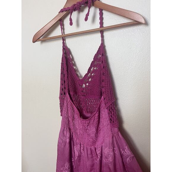 Guess Pink Hailey Crochet Embroidered Halter Top Viscose Silk Women’s Sz Large - Picture 8 of 14
